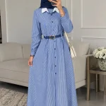Robe Zouhour Avec Ceinture - bleu